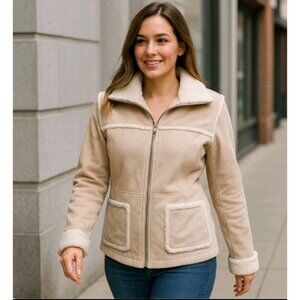 Vtg Womens Boho Western Suede Sherpa Clean Girl Quiet Luxury Sz Small Zip Jacket